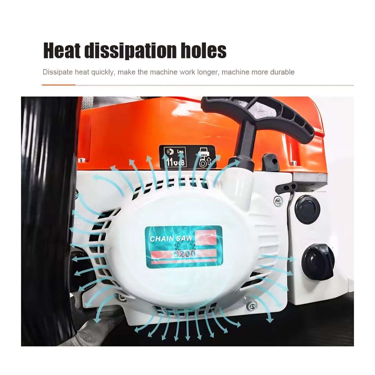 52cc 20 INCH 2-Stroke Petrol Power Chainsaw With Tool Kit & Gloves- 7500Rpm