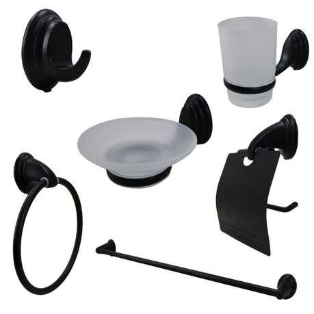 6 Piece Frosted Glass & Steel Bathroom Accessory Set