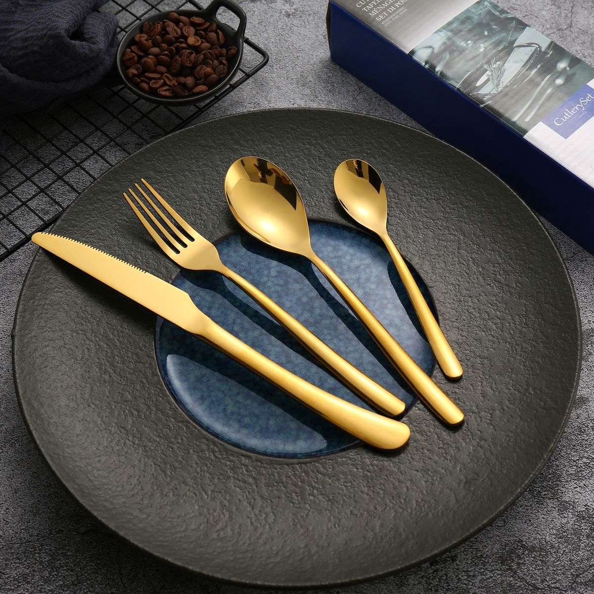 Branded 24 Piece Stainless Steel Cutlery Set B002 Design - Gold