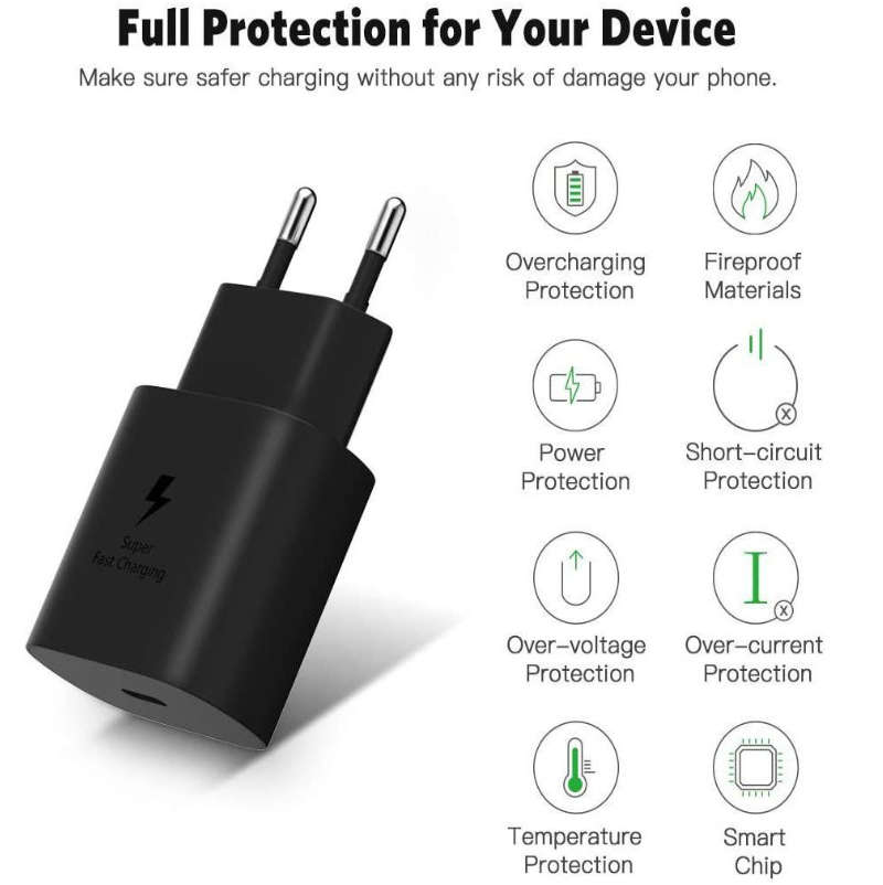 Super Fast Charging Wall Charger (PD 25W - USB C) & Type C to Type C Cable