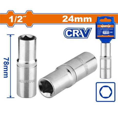 Wadfow - Deep Hex Socket 1/2" Drive (Cr-V) -24mm - Wadfow - Deep Hex Socket 1/2" Drive (Cr-V) -24mm