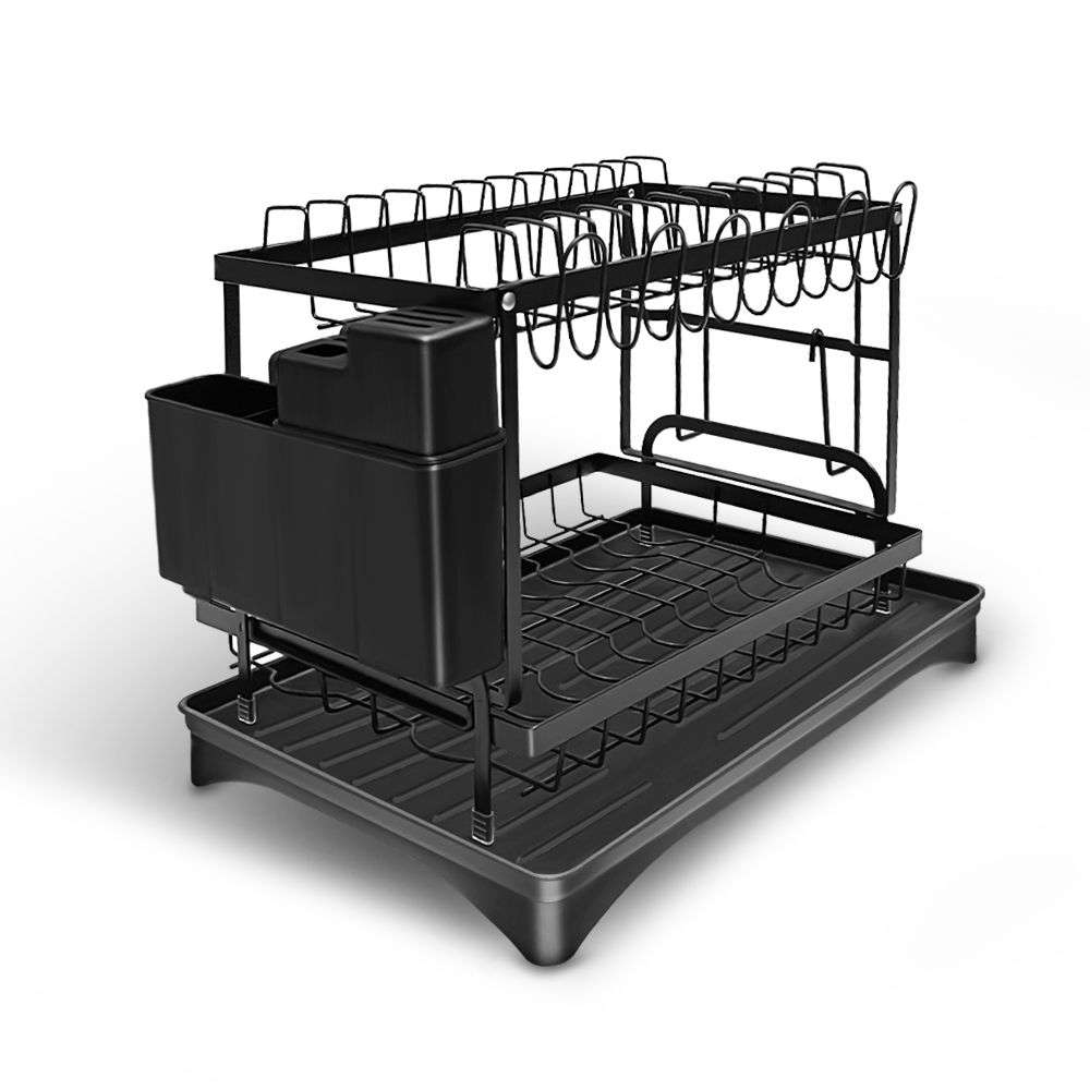 2-Tier Dish Drying Rack with Cutlery Holder & Drain Tray