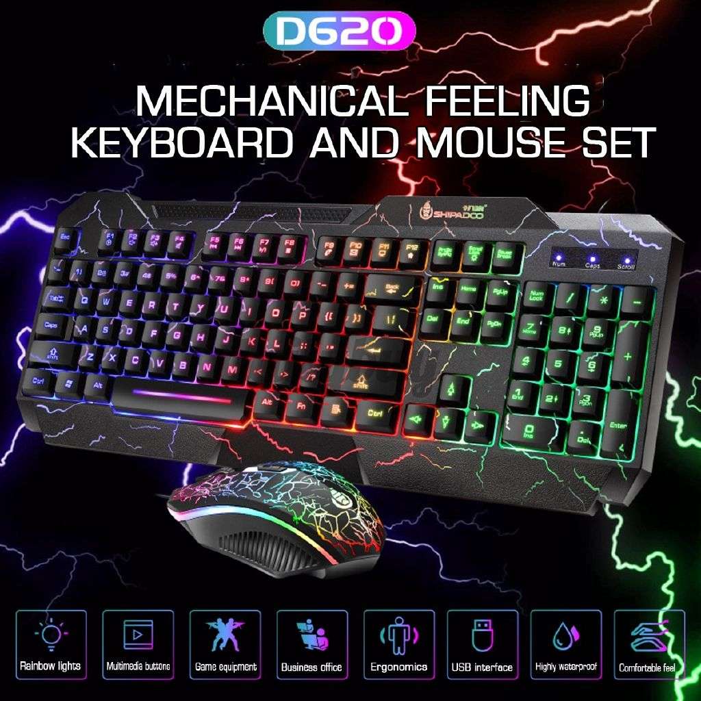 Shipadoo D620 Gaming Wired LED Keyboard and 1600DPI Mouse Combo - OPEN BOX