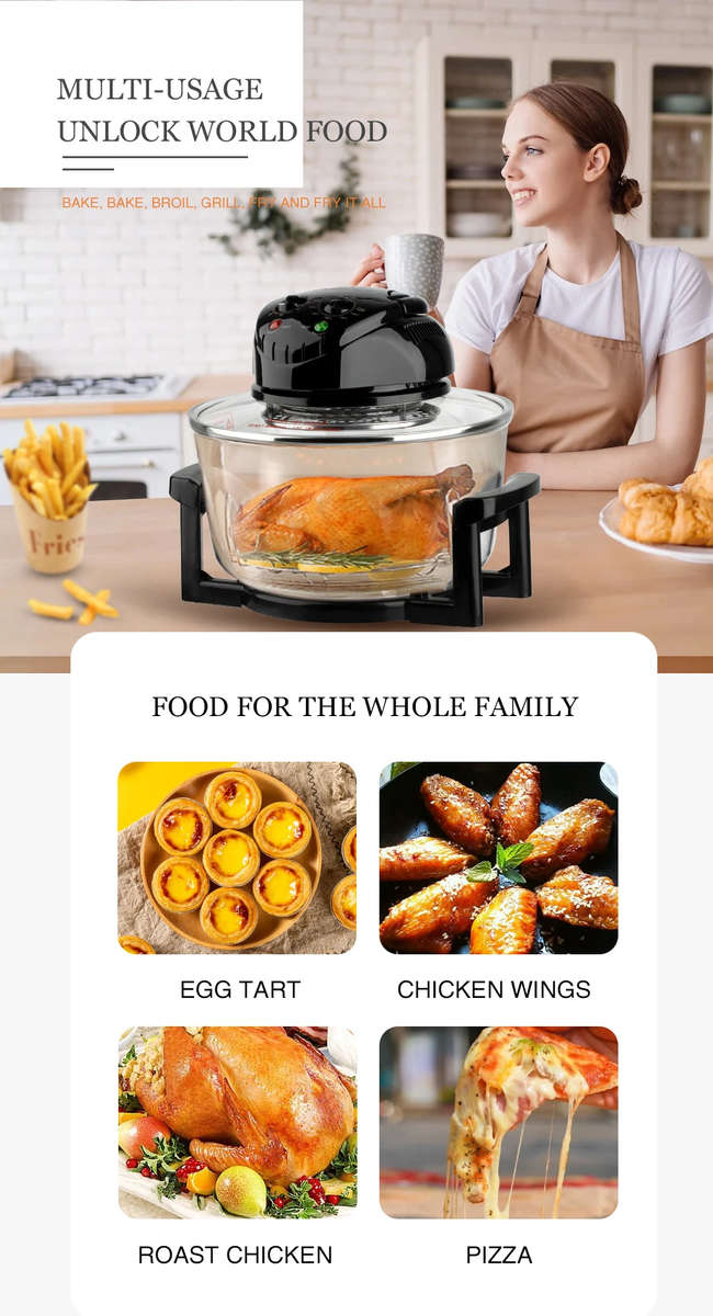 3500W Multi-cooker Glass Air Fryer Electric Convection Halogen Oven