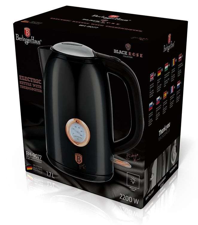 Berlinger Haus 1.7L Stainless Steel Electric Kettle with Thermostat - Black Rose (DISPLAY MODEL)