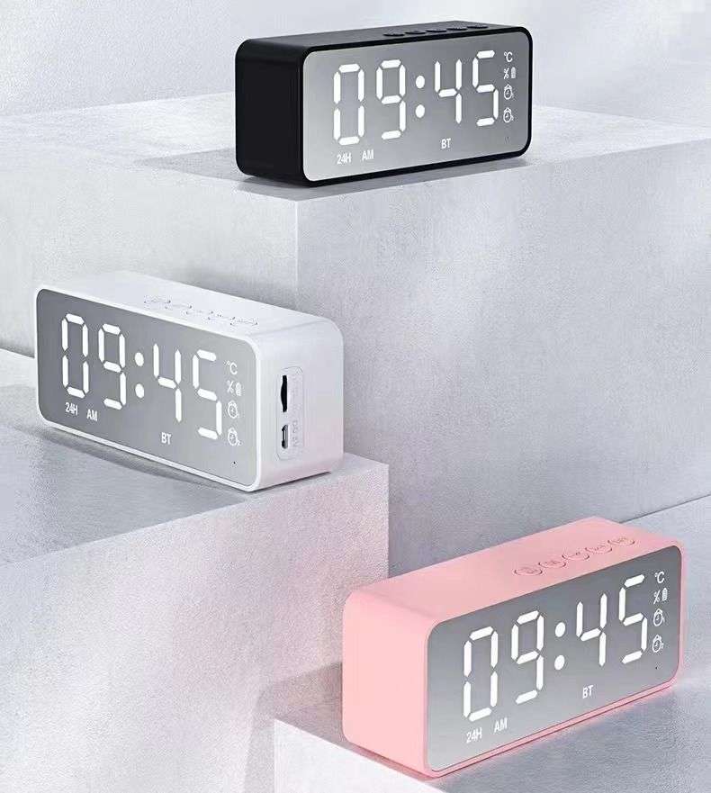 MultiFunction LED Mirror Digital Alarm Clock Bluetooth Speaker FM Radio