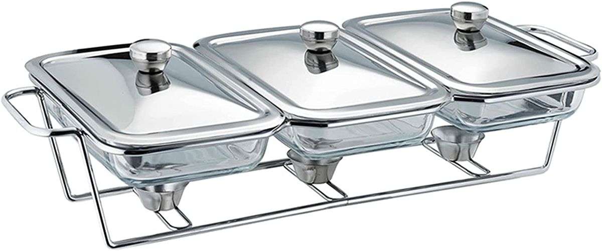 Triplet Chafing Dish 3 X1.5l Dishes With Warmer Silver