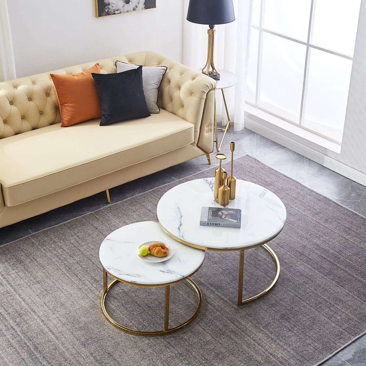 Rondo Marble Top Coffee Table  White / Gold