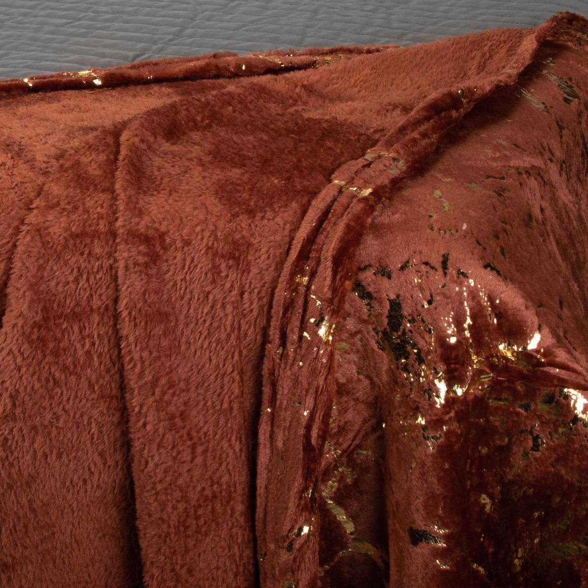 FLEECEX Metallic Marble Plush Fleece Blanket & Throw -180 x 200 cm - Brown