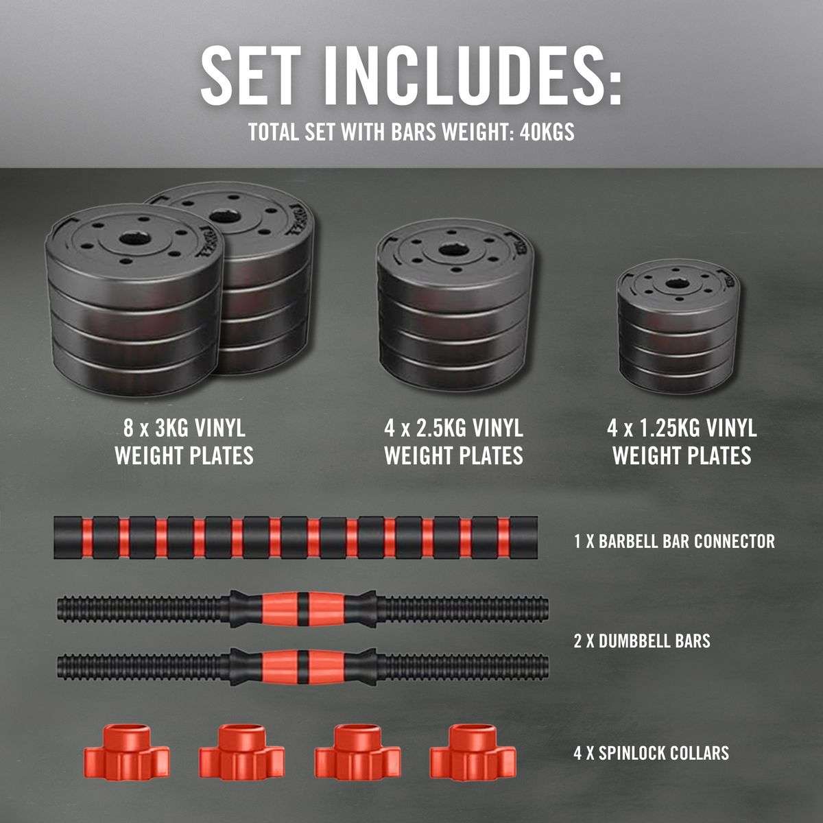 Everlast 40KG Vinyl Barbell & Dumbbell Set