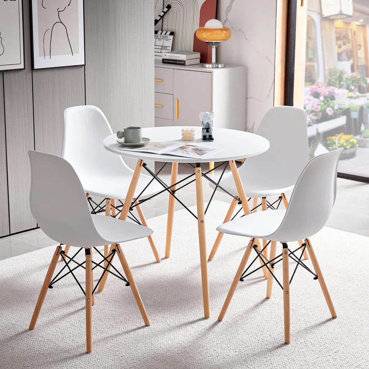Modern Round Dining Table Set - 5 Piece - White