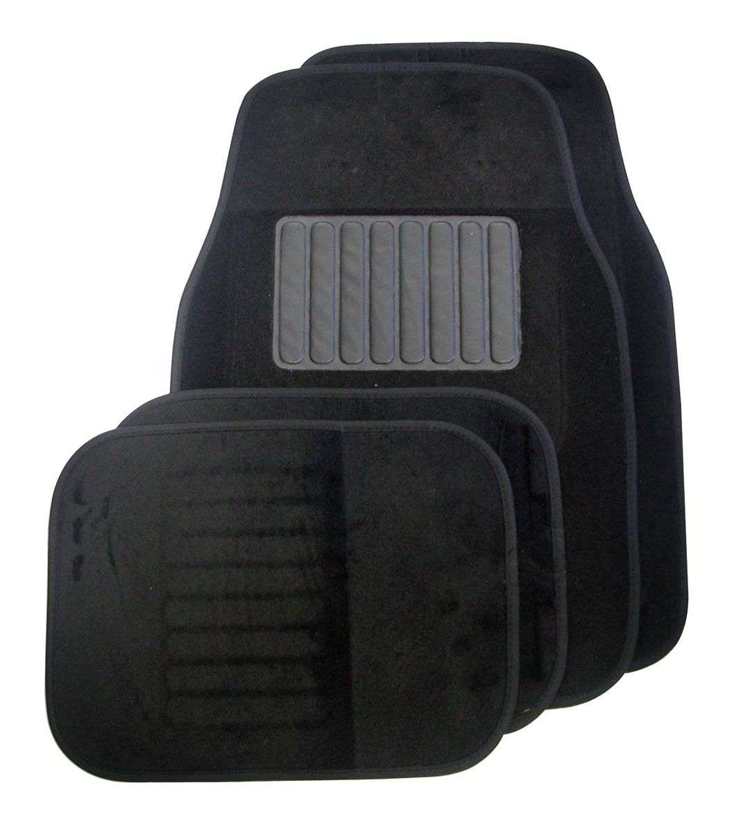 Four Piece Car Mat Set with Heelpad - Black