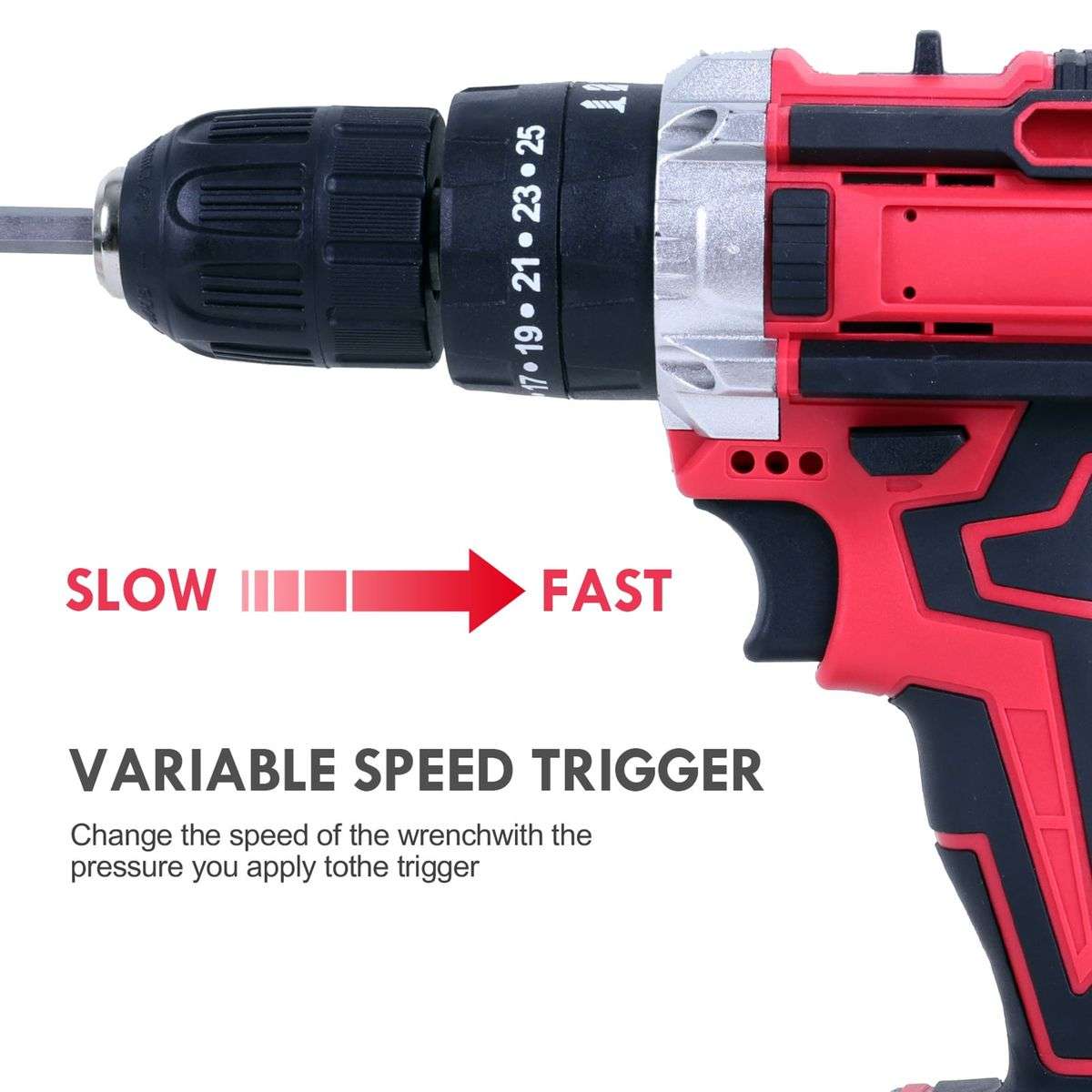 26 Pieces Wireless Red Drill Set With 2 Lithium Battery Packs, Case & Gloves