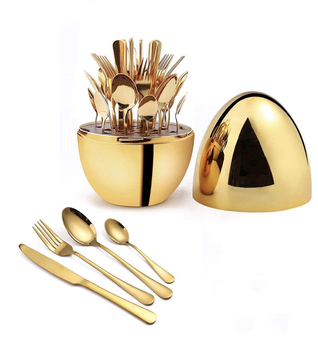 24 Pcs Cutlery Set with Egg Shaped Holder