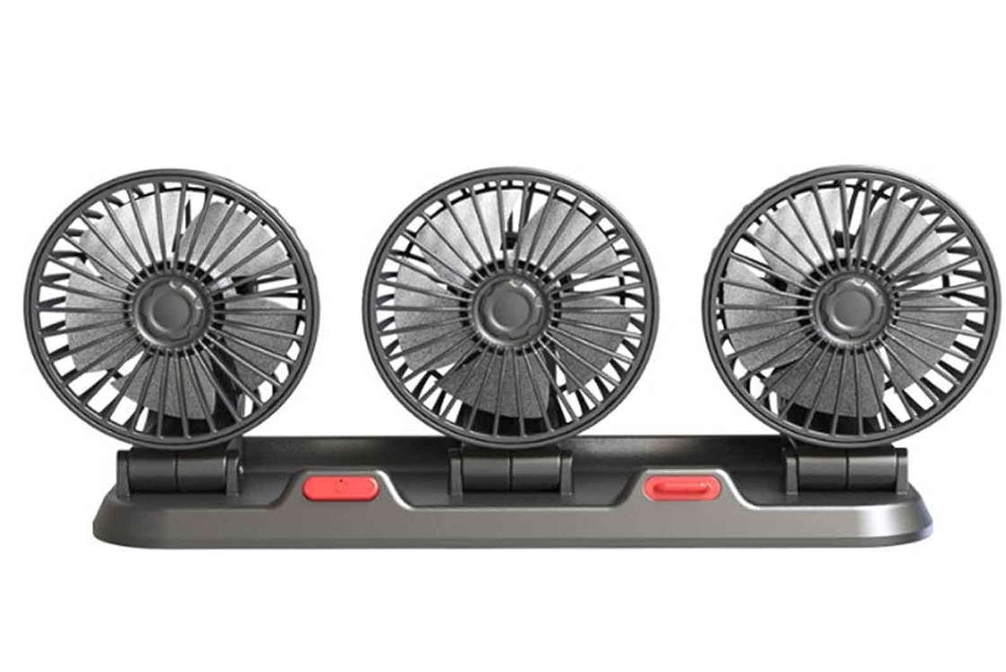 Car Fan 3 Head Fan for SUV - USB/12V/24V Cooling Fan 2 Stage Car Fan-Black