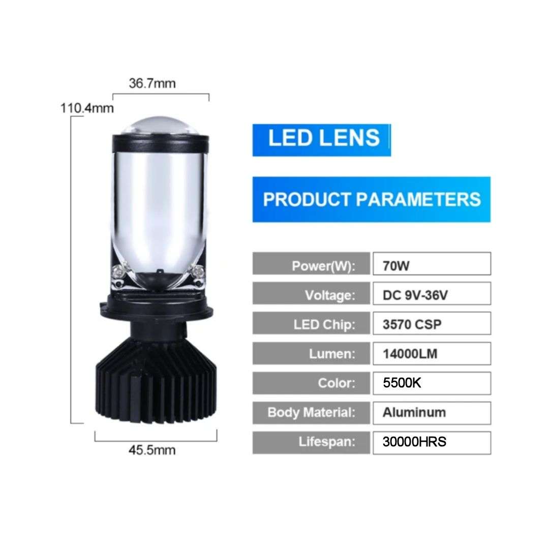 H4 14000LM 70W Mini Lens LED Projector Headlight Bulbs -CSP Chip, Pack of 2