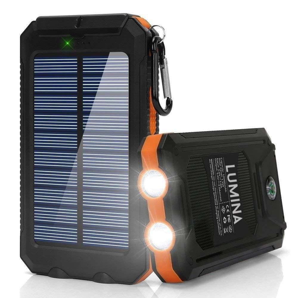13000mAh Solar Powered Power Bank - Dual USB Output & Flashlight - Orange