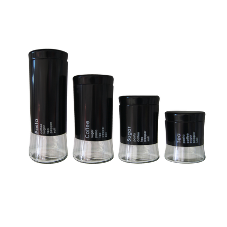 4 Piece Decadent Glass Jar Canister Set - Coffee Sugar Tea & Pasta - Black (PLEASE READ DESCRIPTION)
