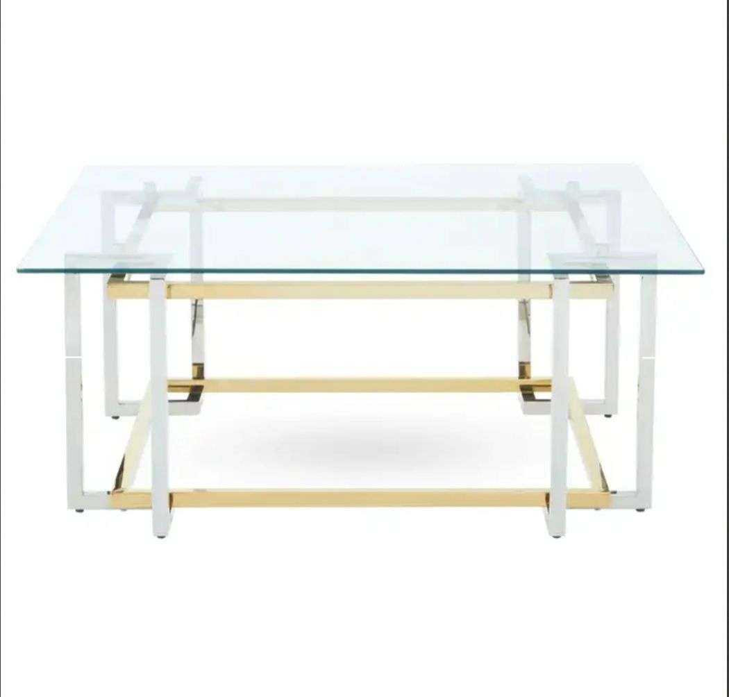 New gold square glass coffee table