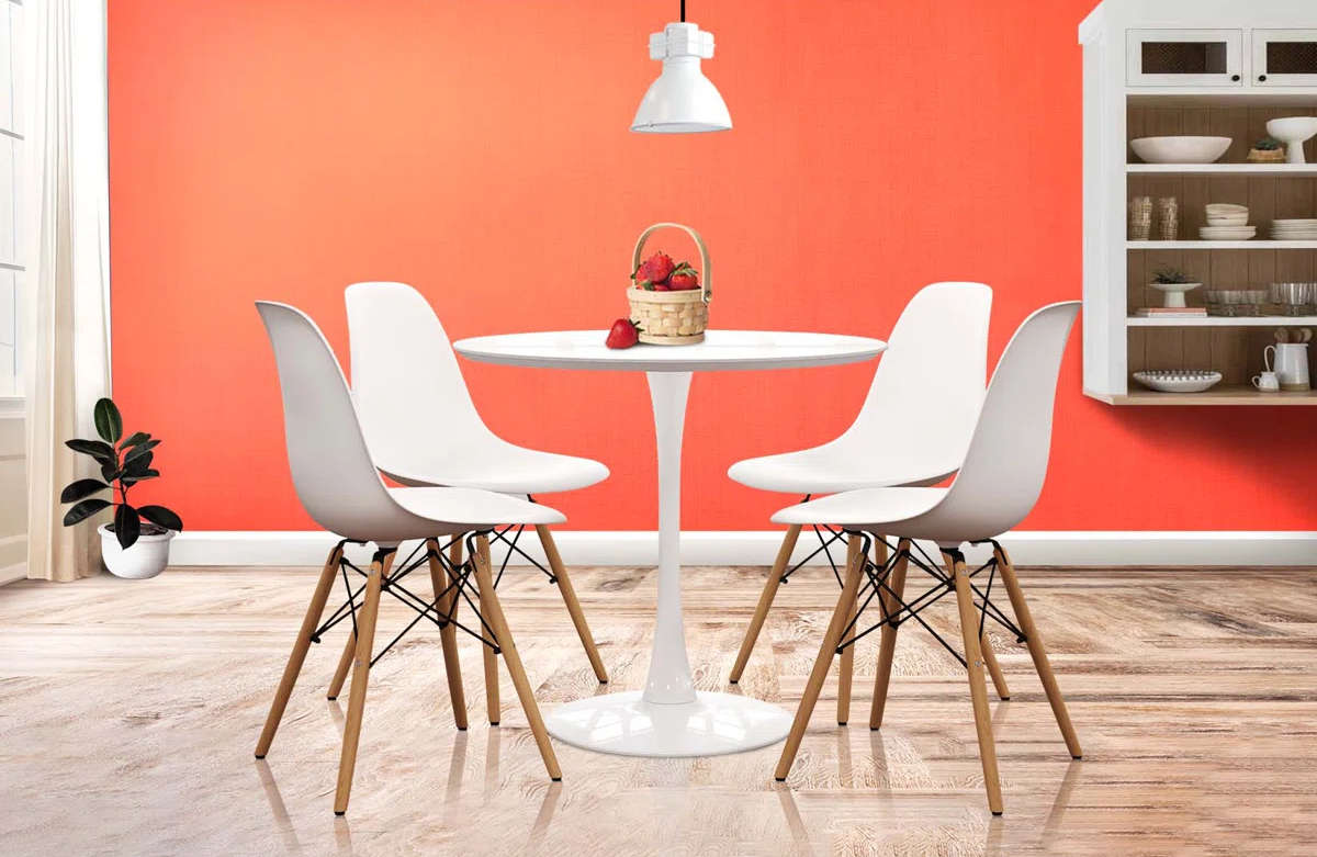Contemporary Dining Set (Round Table + 4 Chairs)