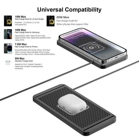 Vehicle Non-Slip Wireless Car Charger, Cuttable - 1m USB