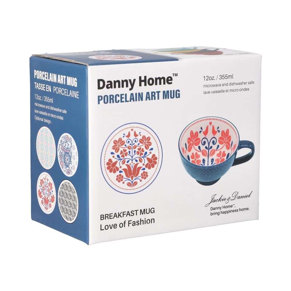 Porcelain Art Breakfast Mugs- Blue
