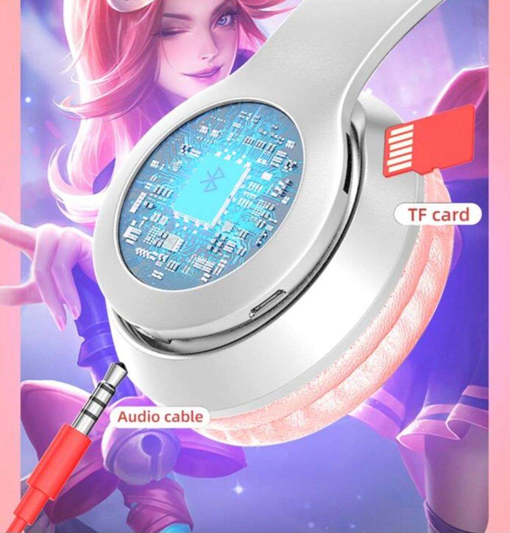 Cat Ear Wireless Bluetooth Headphones - LED Light Up - Grey