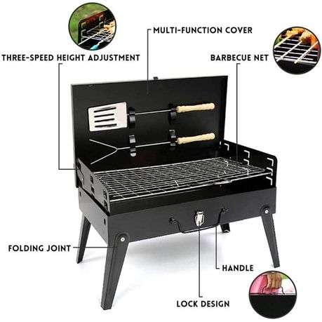 Portable Folding Grill BBQ Camping Braai Stand with Turner + Fork