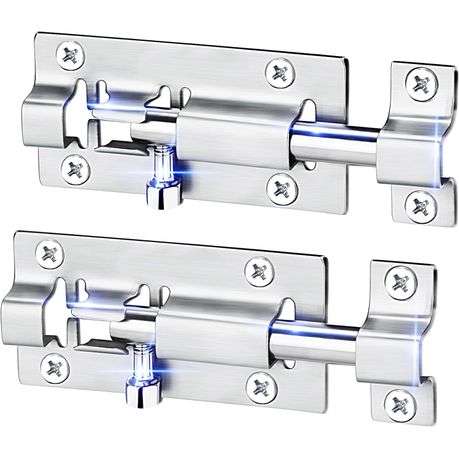 Stainless Steel Sliding Pin Door Locks - 2 Pack