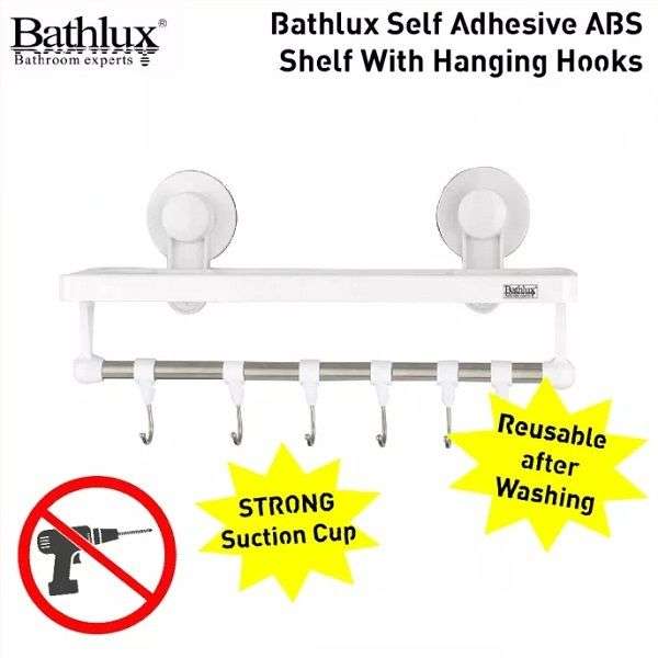 Bathlux Shelf With Hanging Hooks And Suction Cup-30136