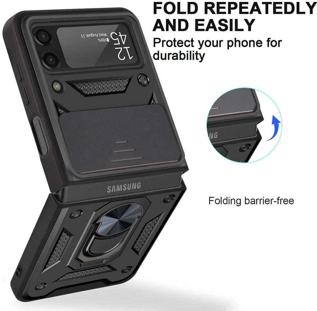 Dual Layer Protection Shockproof Ring Stand Holder Sliding Camera Case For Samsung Galaxy Z Flip3 5G
