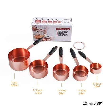 5 Piece copper Stainless Steel Measuring Cup Set - 30ml To 250ml