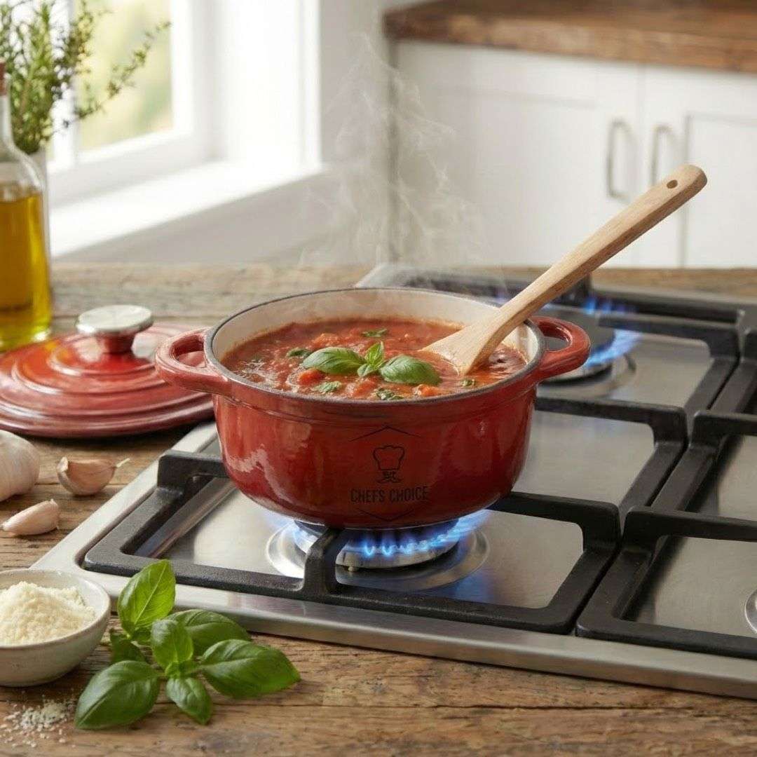 7 Piece Cast Iron Cookware Dish Pot Set - Red