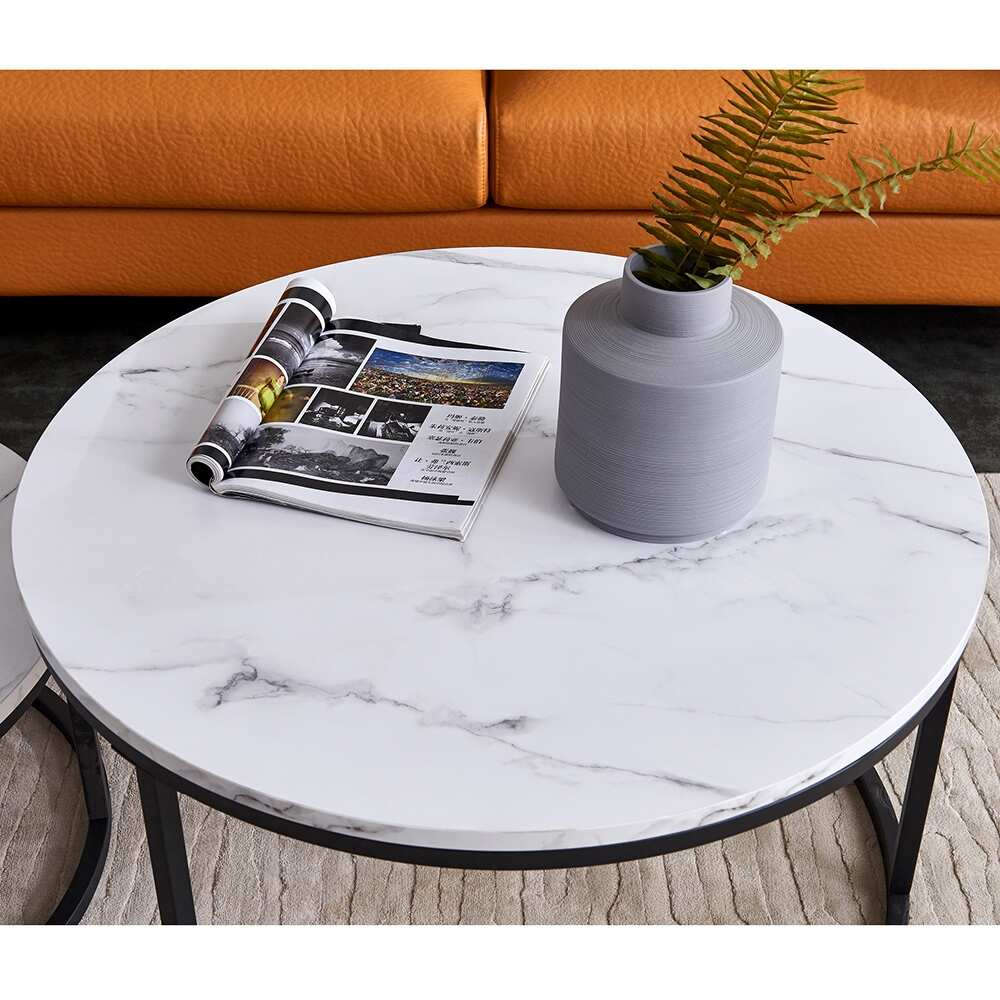 Coffee Tables- Nesting 2 Pack  Rounded Marble Top  White / Black Colours