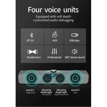 Lenovo Lecoo - DS102 - Desktop Bass Speaker With 3D Stereo Sound - Black