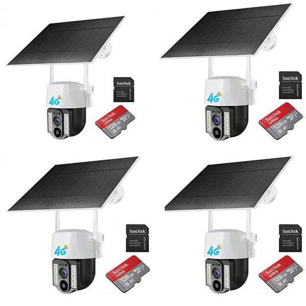 4 x Outdoor Solar 4G Wireless Security Camera 128GB Storage
