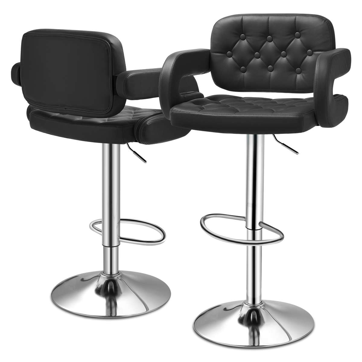 Bar Stools - Luxury Leather Barstools with Chrome Base - Black Colour
