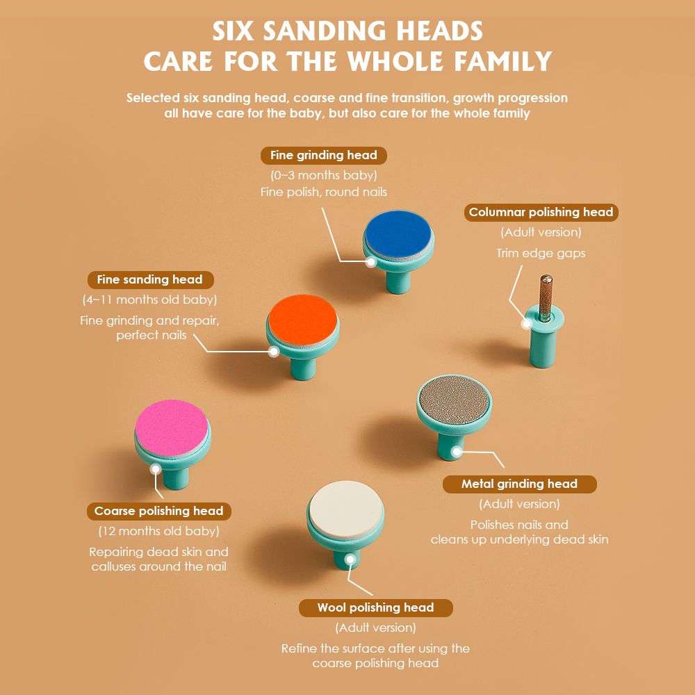 Baby Nail Trimmer Electric File Set with Light Replacement Heads - Pink