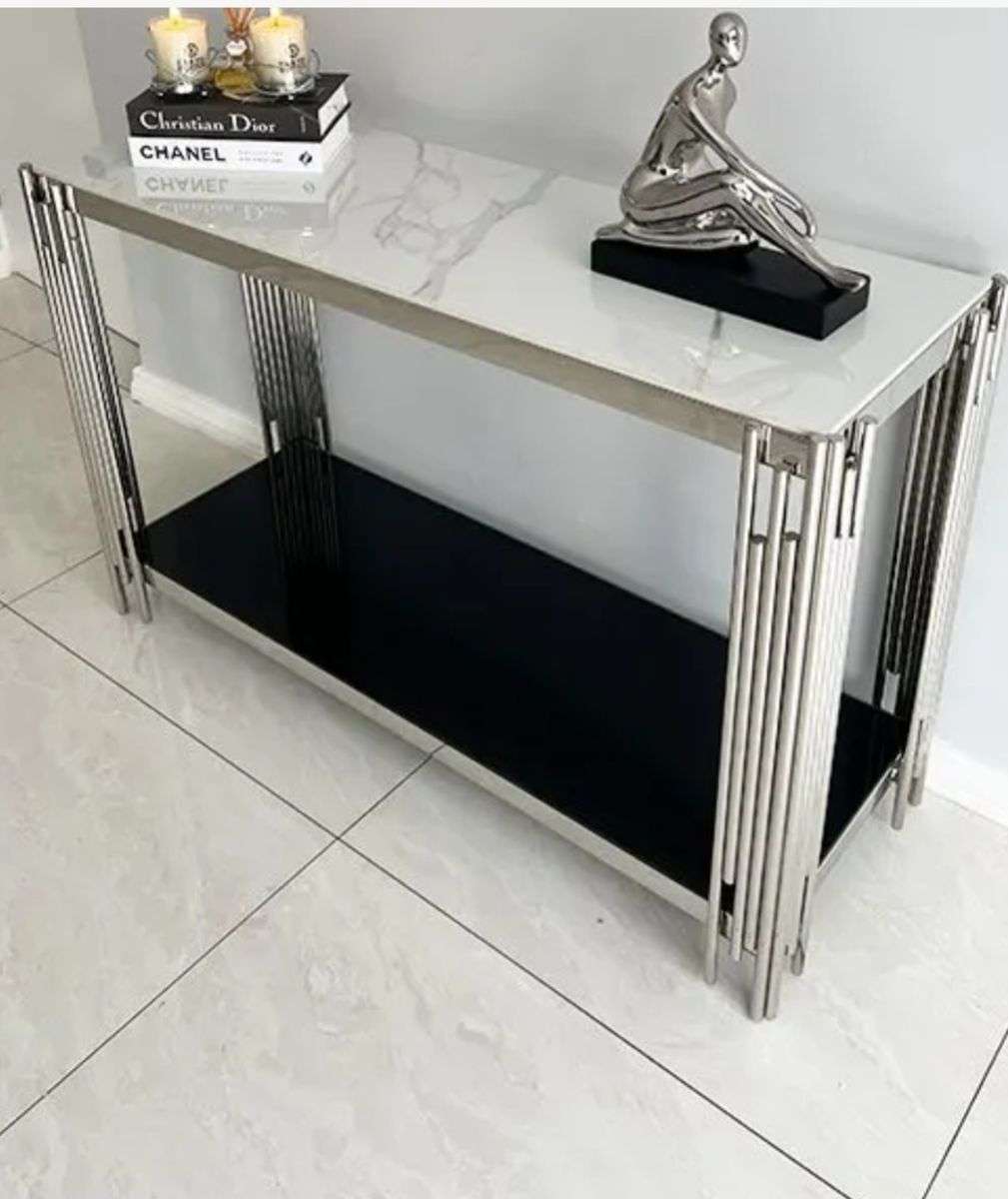 Server/Console Table - Stainless Steel Frame - Faux Marble Top-Gold or Silver