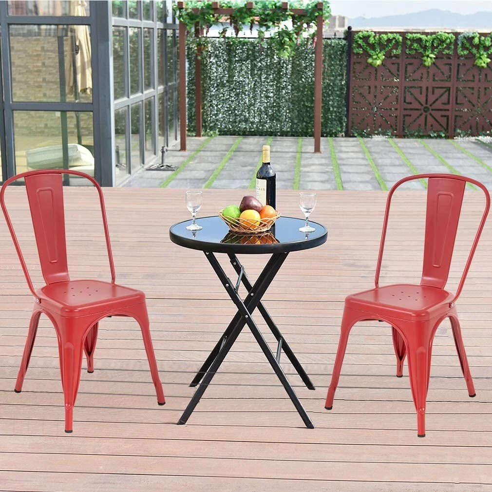 Metal stackable chair outdoor/indoor useRed - Red - 4 Pack