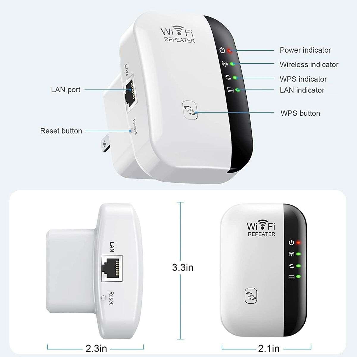 WiFi Extender Signal Booster, 300Mbps Wireless Router Signal Supports-White