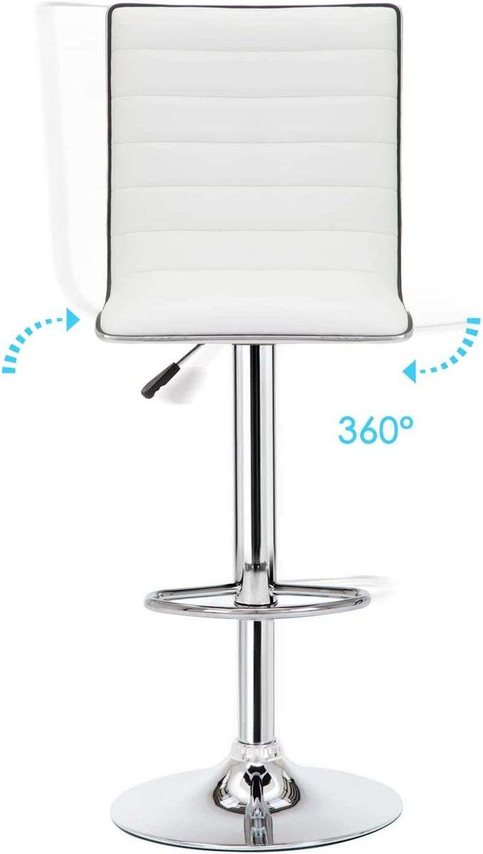Adjustable Swivel Bar Stools-Faux Leather with High Backrest - Set of 2-white Colour