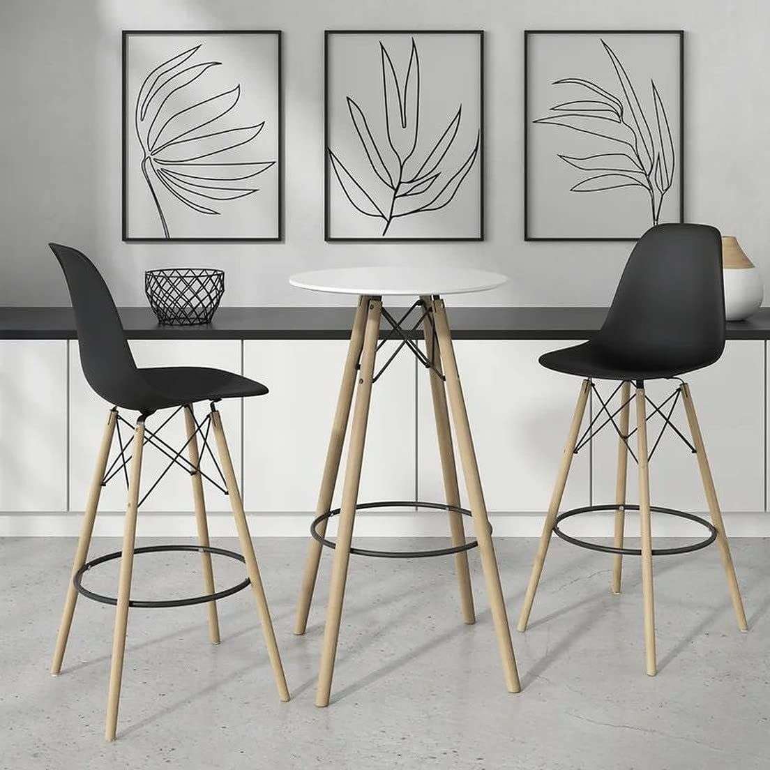 Bar / Kitchen Stools - Wooden Leg - Set of Two - Black