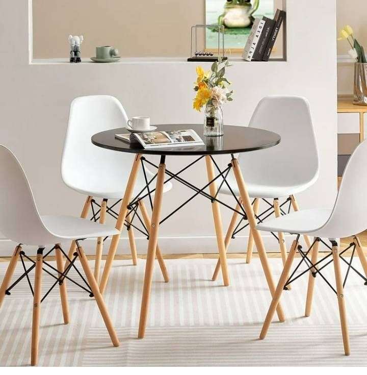 Modern Round Dining Table Set - 5 Piece - White, Black