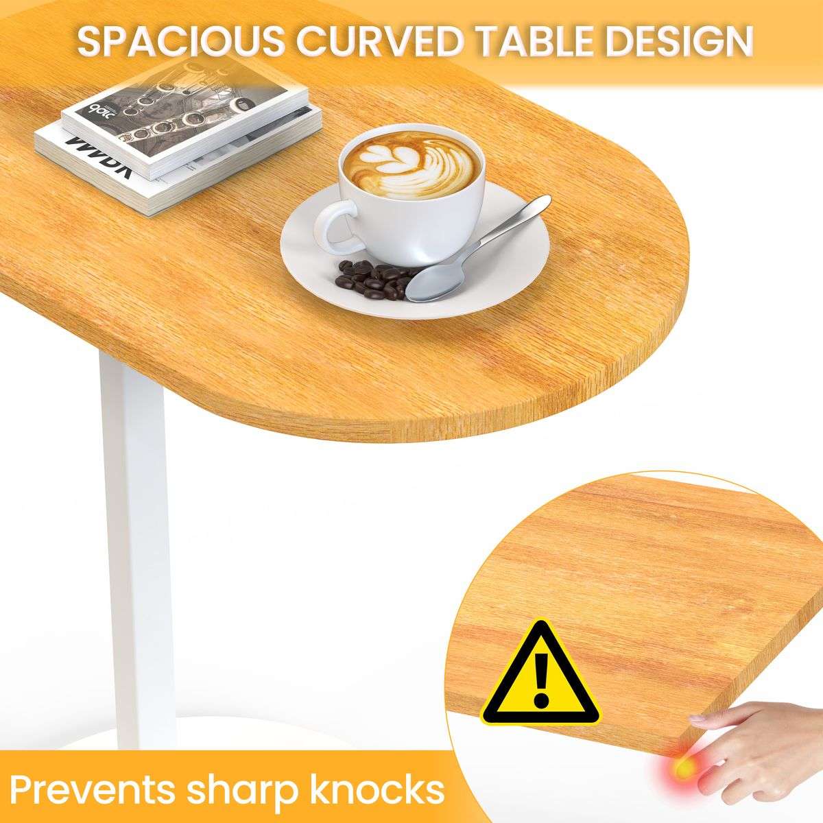 Coffee Table C-Shape Side Table Wooden End Table Couch Table Snack Table - Wood+White