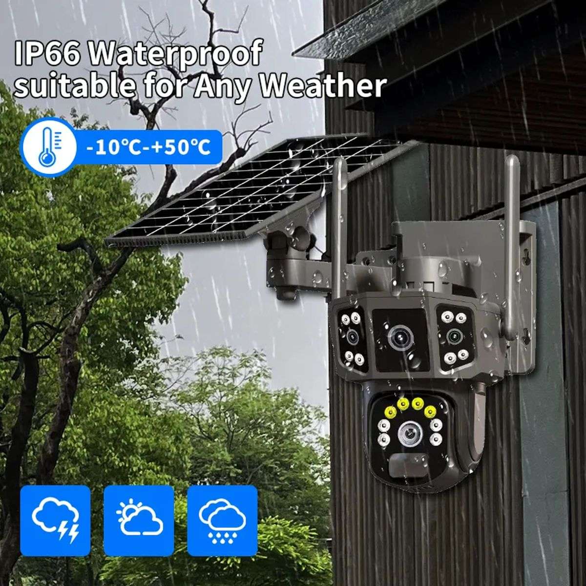 Solar 4MP 4K 3 Angle Sim operated 4G Security Camera