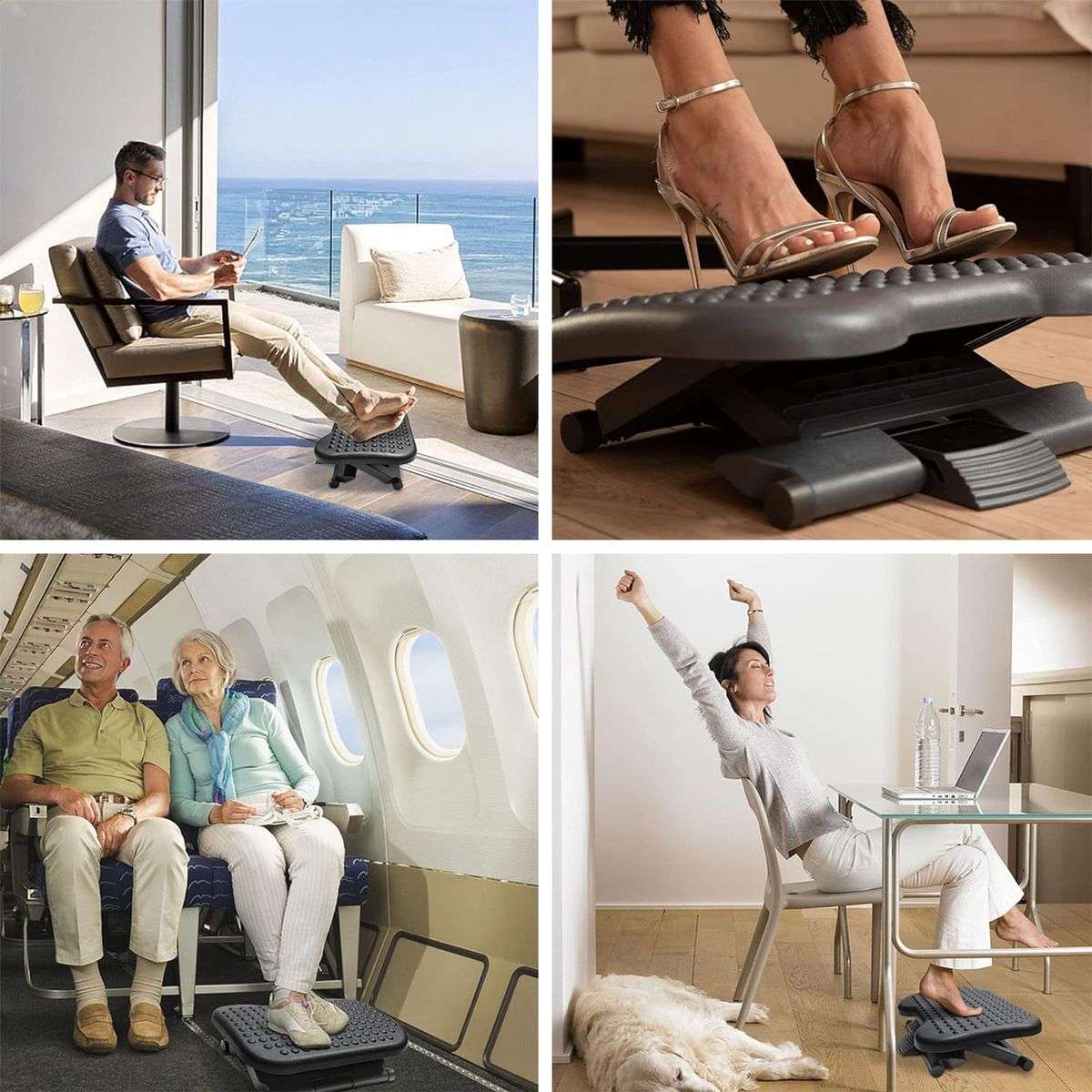 Adjustable Office Under Desk Footrest Black, X-shaped Structure