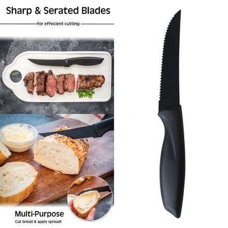 8 Piece Black Steel Serrated Steak Knife Set