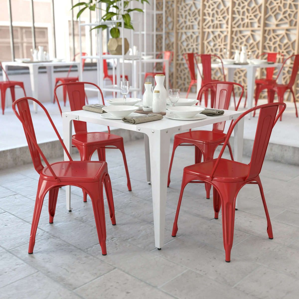 Metal stackable chair outdoor/indoor useRed - Red - 4 Pack