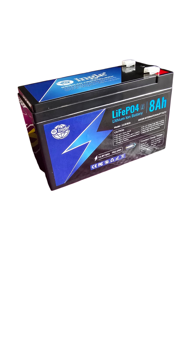 Ingle 12.8V 8Ah LiFePO4 Lithium Solar/UPS/Backup Battery - 2 Pack